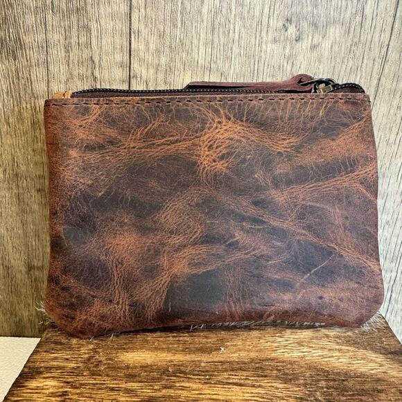 Double Zip Pouch Genuine Cow Hide & Leather Wallet NeW FAST SHIP - Picture 2 of 3